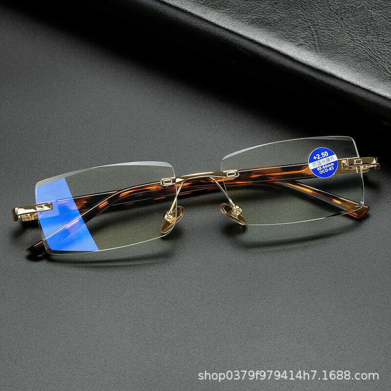 Metal Frameless Anti Blue HD Reading Glasses Anti Radiation Computer Eye Glasses