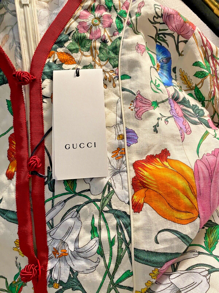Gucci Linen Midi Length Floral Allover Dress Brand New w
