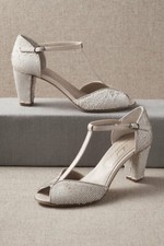 BHLDN Anniel Belluna Nude Sequin T Strap Heels Size 37