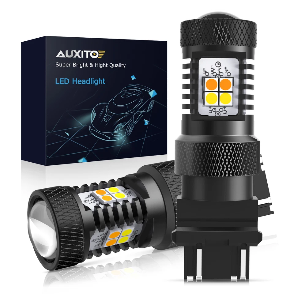 AUXITO Switchback LED Front Turn Signal Light Bulb 3157 Amber/White Super Bright - Image 2 of 4