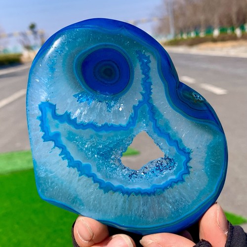 187G Beautiful Blue agate heart-shaped crystal heart-shaped energy healing - Picture 15 of 24