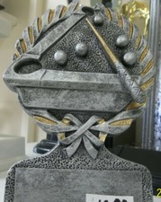 Billiards trophy, award, faux marble base, with engraving 3 lines,  5.75" high