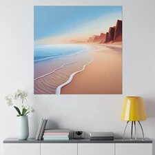 Ocean Beach Sea Shore Cliff View Blue Sky Beautiful Painting Art Matte Canvas