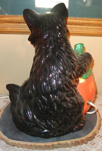 Rarität Vintage Keramik Halloween schwarze Katze Kürbis Jack-o-Laterne beleuchtete Figur - Bild 4 von 9