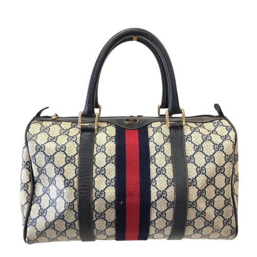 Gucci GG Supreme Sherry Boston Bag PVC Navy Authentic 13099