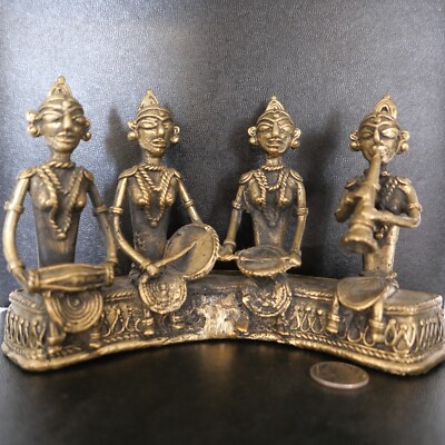 Vtg India Bastar Dhokra Bronze Sculpture Four Tribal Musicians Band 8.5'' X 5.25''