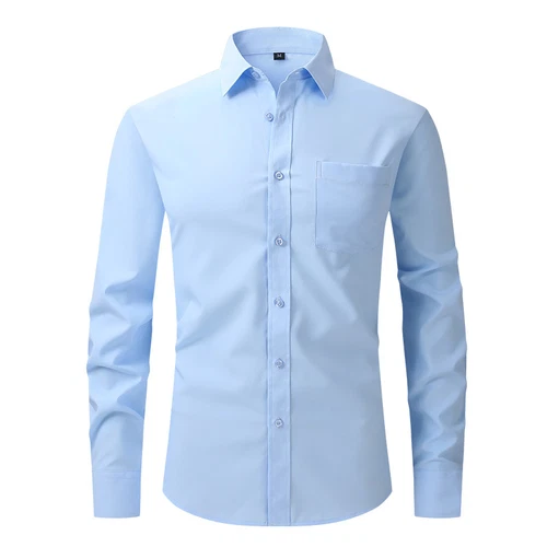 Men's Stretch Slim Fit Button Up Long Sleeve Solid Color Dress Shirt Formal Tops - Picture 19 of 39