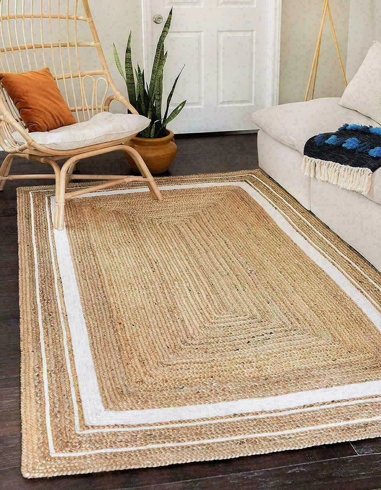 Rug 100% Natural Jute Rectangle Runner Handmade Floor Decor Carpet Modern Rug - Image 4 of 4