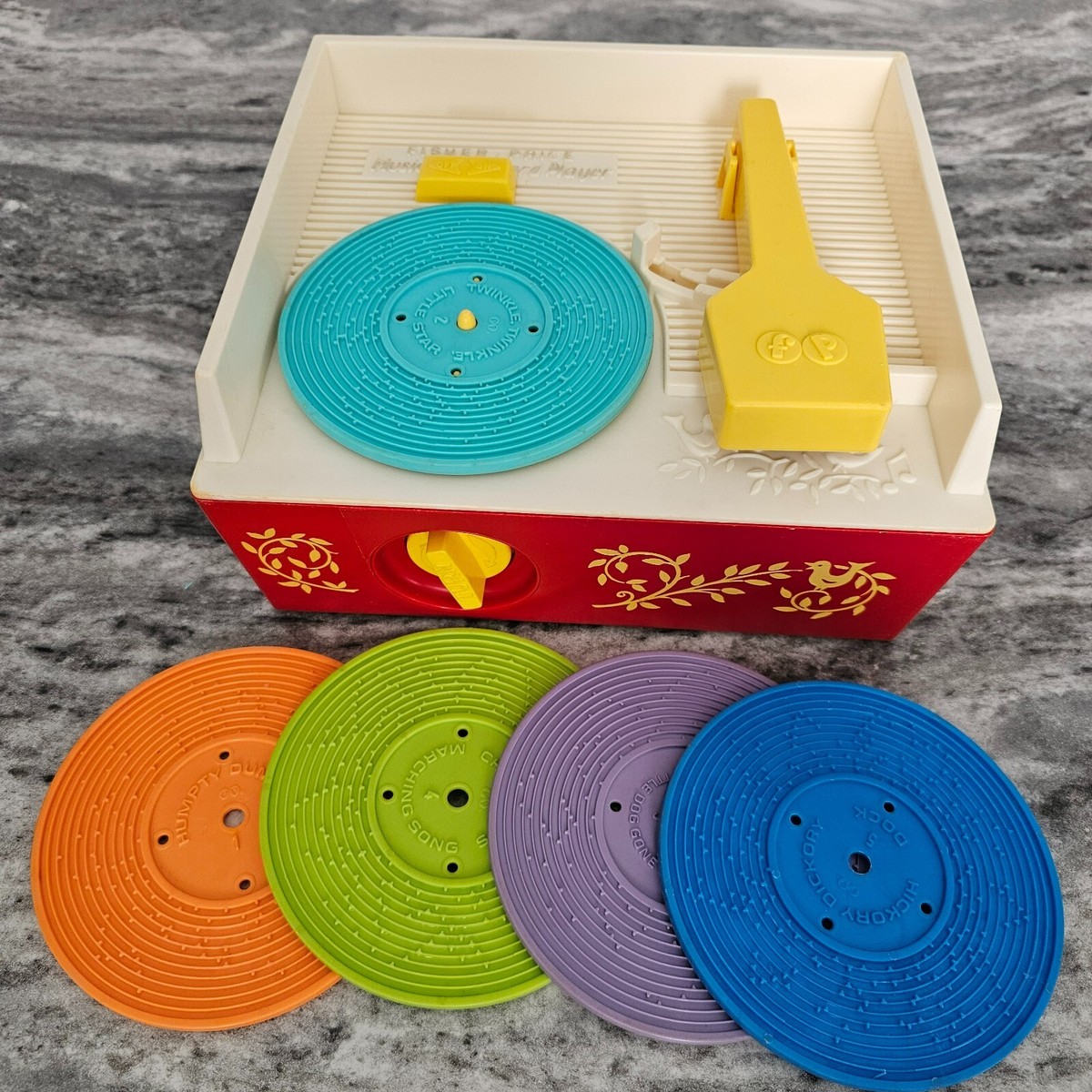 1971 Vintage Fisher Price Music Box Record Player #995 w/ 5 Discs