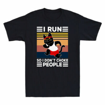 Black Cat I Run So I Don't Choke People Vintage Funny Cat Lover Men's T-Shirt