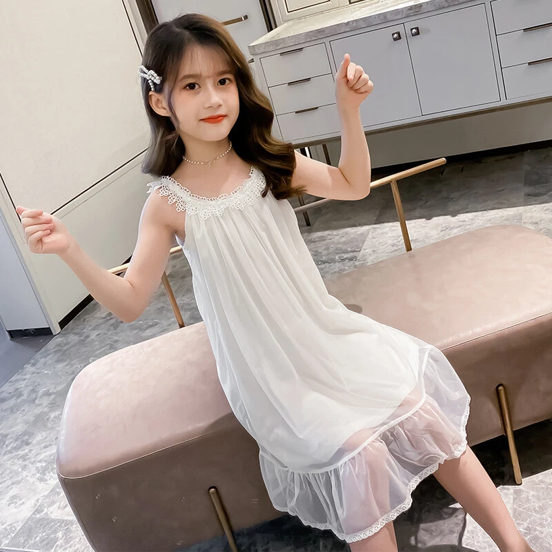 Children Kid Girl Sleeveless Nightgown Sleep Dress Nightwear Modal