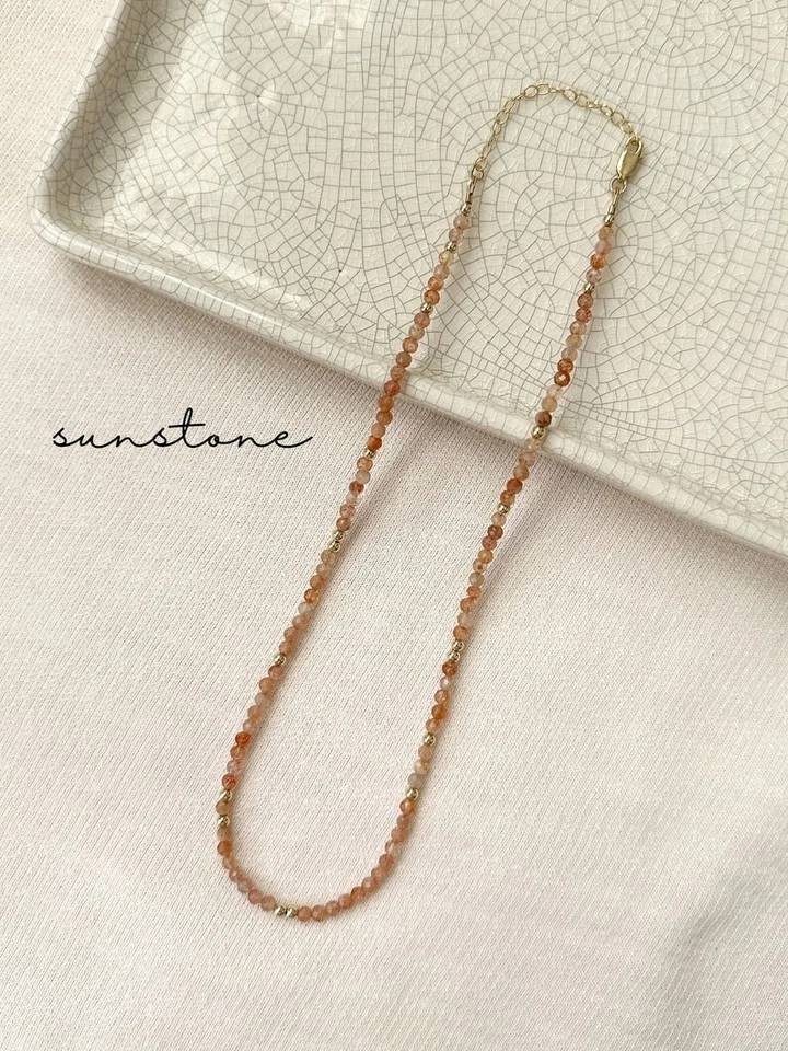 Collares de mujer Nature Sunstone facetados redondos rellenos de plata hechos a mano 18"" Foto 4 de 4