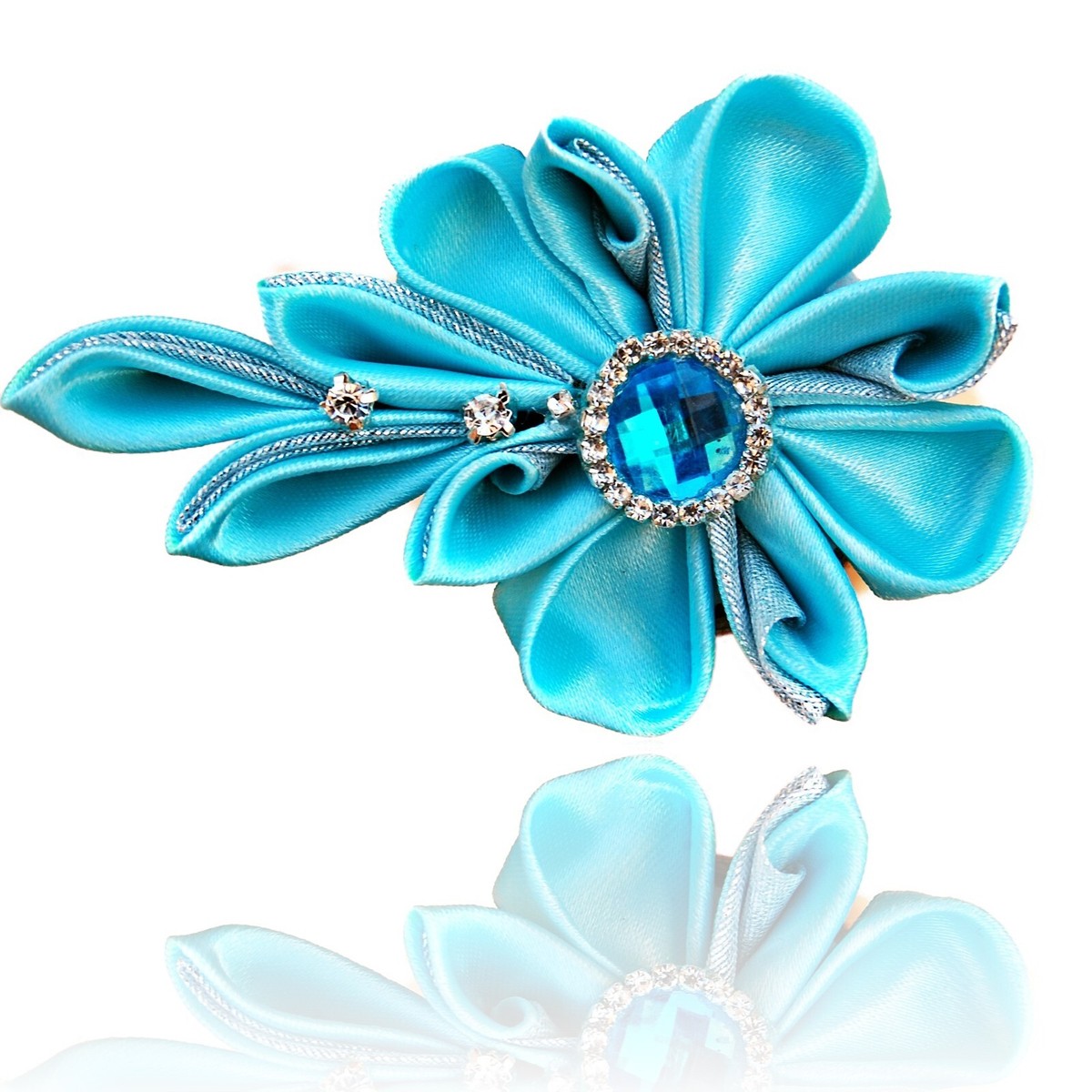 アクセサリー Phlox Japan Blue Flower Brooch Gift for Mom, Turquoise Kanzashi Flower Pin