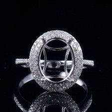 Custom Oval 12x10MM 14K White Gold Natural Diamond Halo Semi Mount Ring Setting
