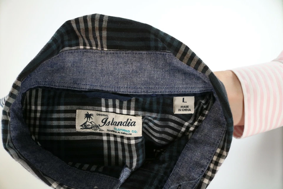 Mens Islander Gray Check Long Sleeve Button Up Shirt Large L EUC - Image 2 of 4