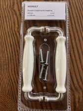 Ikea HISHULT Cabinet Handle Porcelain White /Brushed 5 1/2" 902.652.46 NEW 2-pk