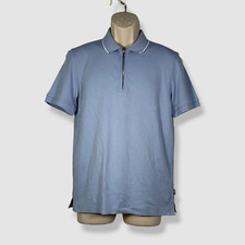  128 Hugo Boss Men's Blue Contrast Interlock Half Zipper Polo Shirt Size M