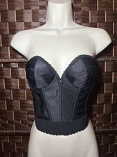 Vintage 90s Y2K Carnival Strapless Longline Bustier Corset Top 36A Black Boned