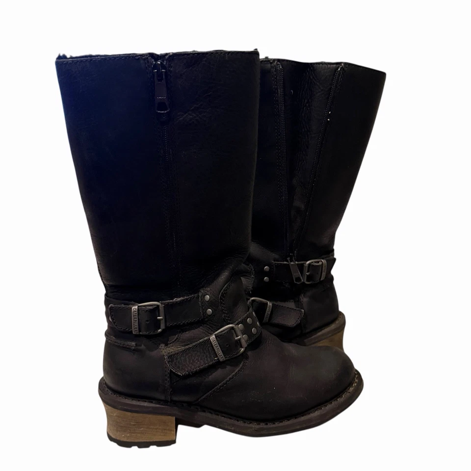 Botas Caterpillar CAT Mujer’s 7.5 Impermeable Cuero Moto Ingeniero Tachonado Negras Foto 4 de 4