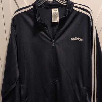 adidas Men's Track Jacket XL Navy White Zip Knit Zipped Pockets Athleisure
