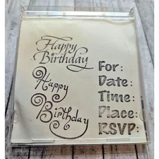 Happy Birthday Party Invite Unmounted Rubber Stamps Lot of 3 in Case