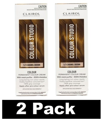 2 x CLAIROL PROFESSIONAL PERMANENT HAIR COLOUR CREAM STUDIO 5/3 CARAMEL BROWN