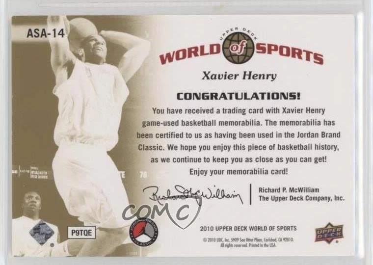 2010 Upper Deck World of Sports All-Sport Apparel Xavier Henry #ASA-14 Rookie RC - Image 2 of 2