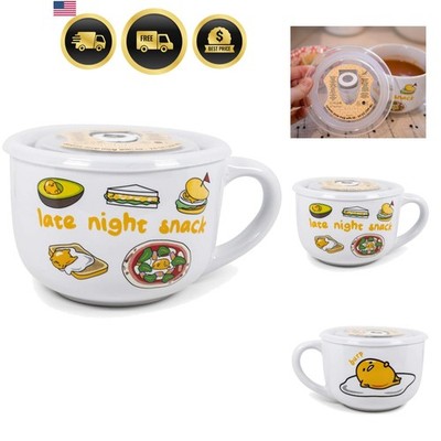 Sanrio Gudetama Burp Late Night Snack Lazy Egg Ceramic Soup Mug with Vented P...