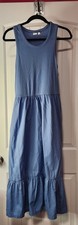 GAP Size L Racerback Tank Top Ruffled Maxi Dress Pockets Cornflower Blue