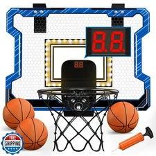 HYES Mini Basketball Hoop Indoor with Scoreboard/LED Light, Glow