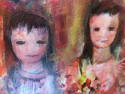 Pintura De Colección Helen Van Buren Mediados de Siglo Tonos Joya Vívidos 3 Niños 40 x 28" - Imagen 4 de 9