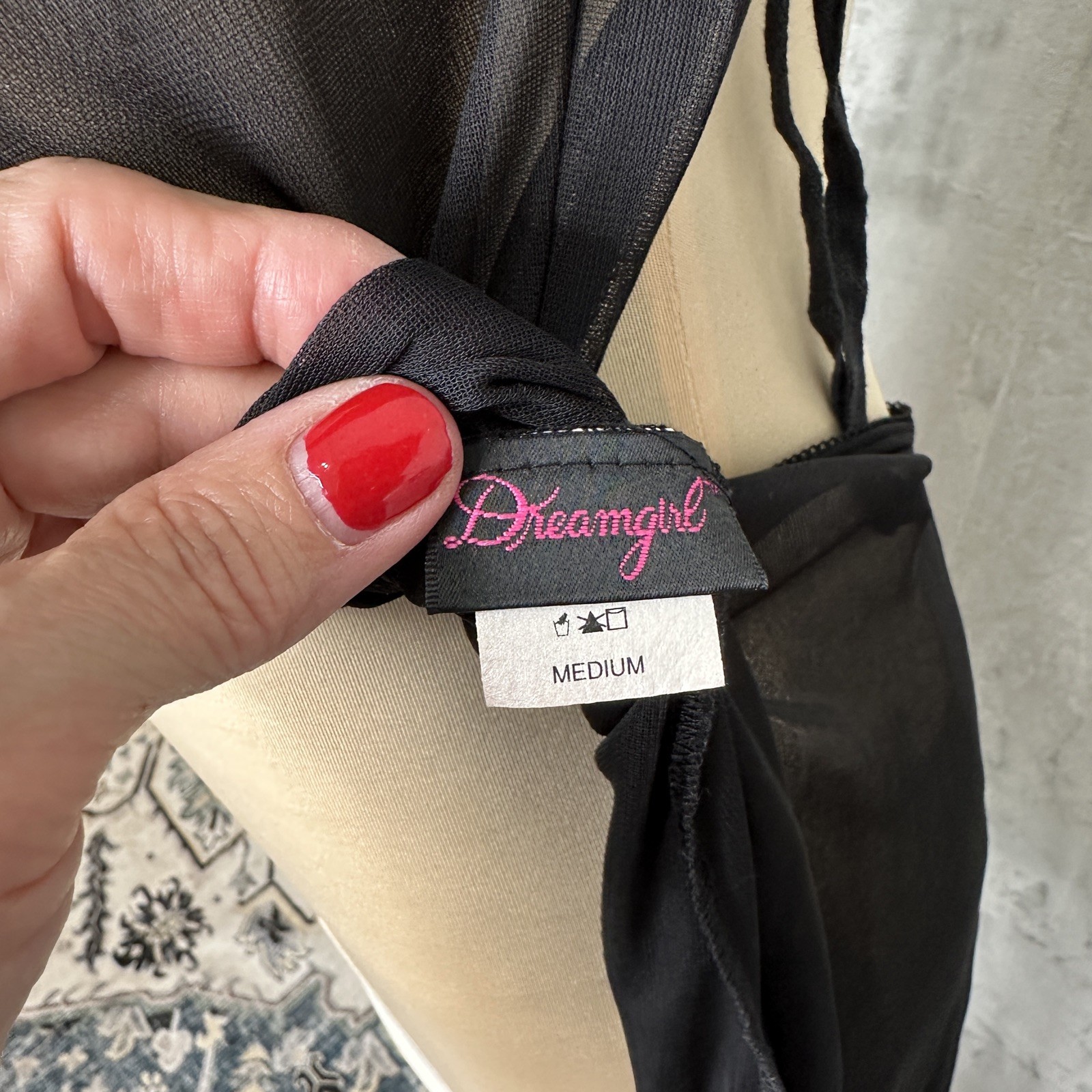 Dreamgirl Chemise Negligee Nightgown Slip Lingerie Med Black Sheer Lace Baddie