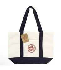 TRADER JOE'S LARGE CANVAS BAG HEAVY COTTON REUSABLE SHOPPING BAG LARGE NAVY BLUE