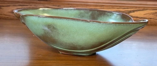 Vintage Frankoma #202 Prairie Green & Butterscotch Pottery Bowl Art Deco 11.5"