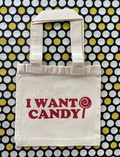 I Want Candy Beige Mini Canvas 8" x 8" Tote Gift Bag