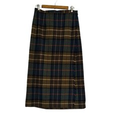 Vintage Rafaella Wool Plaid Wrap Kilt Skirt Womens 10 Fringe Midi Green Brown