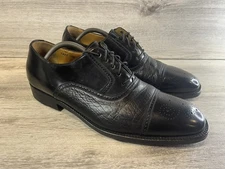 Magnanni Men’s Brogue Oxford Shoes 10.5 M Black Leather Cap Toe Dress Casual
