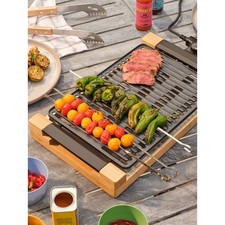 Electric Table Top Grill with Bamboo Base – Indoor Outdoor BBQ Hot Plate