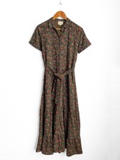Sezane Dauphine Floral Maxi Shirt Dress Green Cotton Belted, Size 36