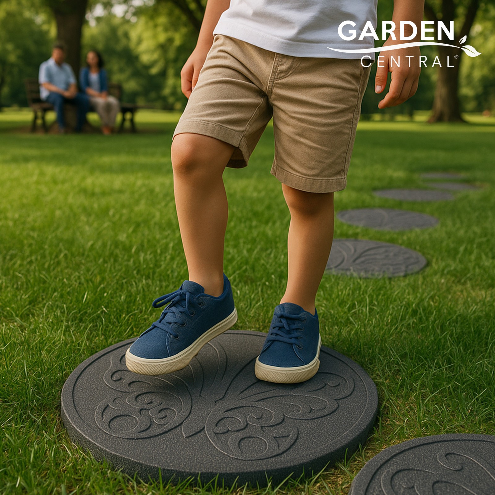 Garden Central 4 Pack 18" x 18" Butterfly Round Decorative Stepping Stones, Grey