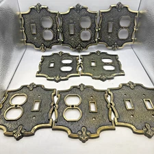 8 VTG Ornate Double Switch plug in Plate brass gold tone Regency Metal Plates