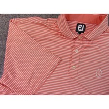 FootJoy Golf Mens Large Orange White Stripe Polo Shirt Short Sleeve Performance
