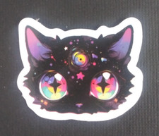 Beautiful Galaxy Night Sky Kitty Cat Sticker 1.38" x 1.58" R 