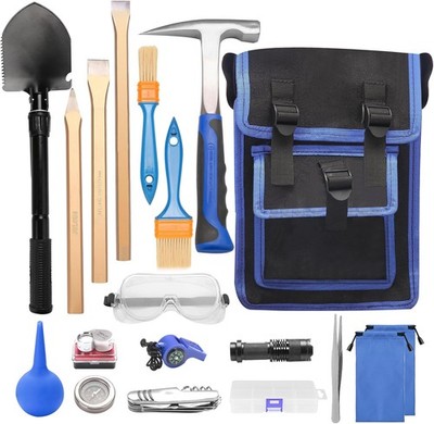 19 PCS Geology Rock Hammer Kit, 24oz Rock Pick Hammer, 3 Digging Chisels, Foldin