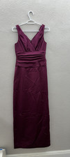 Davids Bridal Womens Dress Size 6 Purple Plum Sleeveless Satin V-Neck Wedding
