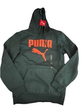 PUMA Hoodie Sweatshirt Mens Green Pullover Fleece Logo Graphic S NWT