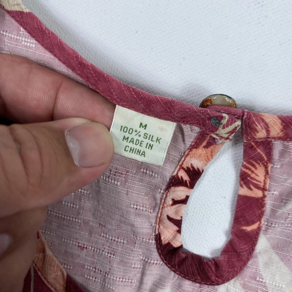 Vestido Tommy Bahama Mujer Mediano Borgoña 100% Seda Sin Mangas Tropical Hawaiano Foto 4 de 4