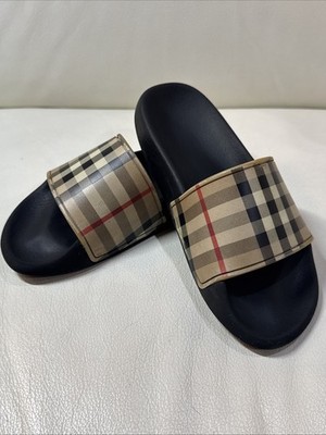 Burberry Kids Slide Sandal Nova Check Multi Color Upper Shoe Sz EU 32