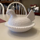 Indiana Milk Glass Hen on Nest Beaded Edge Covered Dish White Vintage #3