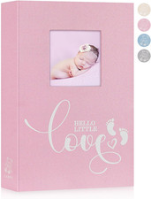 Baby Photo Album 4X6 300 Pockets, Linen Hardcover Newborn Memory Book with Memo